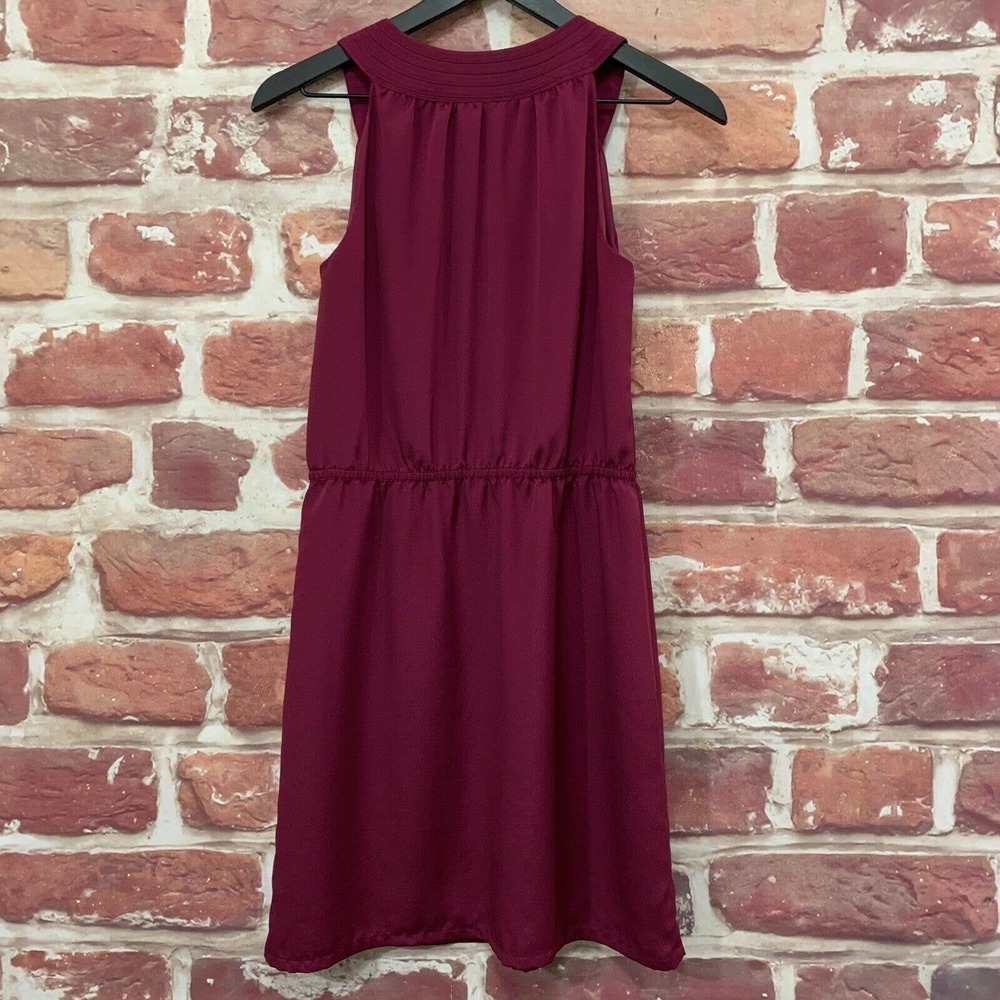 ANN TAYLOR LOFT WOMEN'S WINE PURPLE EMBROIDERED NECK SLEEVELESS DRESS - Picture 5 of 9